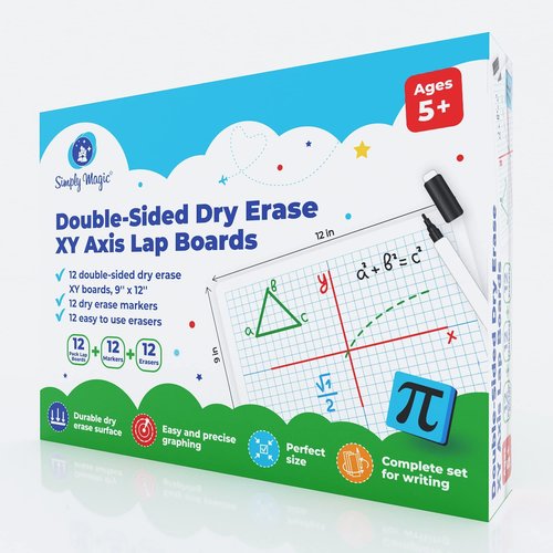 Simply Magic 12 Pack Double-Sided Dry Erase Graph Lap Boards - Class Set of Individual Classroom Whiteboards for Students, XY Axis Graphing Lap Boards - Math Teacher Supplies for Classroom - 12''x9''