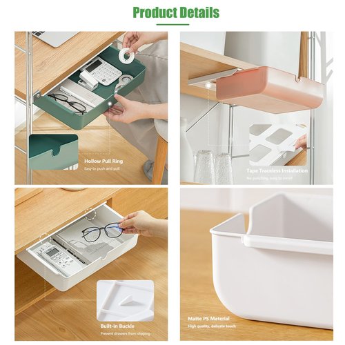 PitorKiter Under Desk Drawer, Large Hidden Self-Adhesive Under Desk Organiser for Storage of Cutlery, Office Supplies, Stationery and Cosmetics (Dark Green)