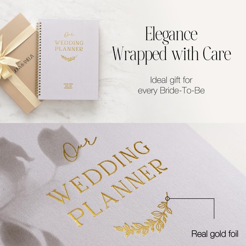 Wedding Planner Book and Organizer for Bride – Bridal Planner Notebook with Tabs, Checklist & 18-Month Calendar – Engagement Gift for Women, Wedding Binder Organizer Journal (Grey)