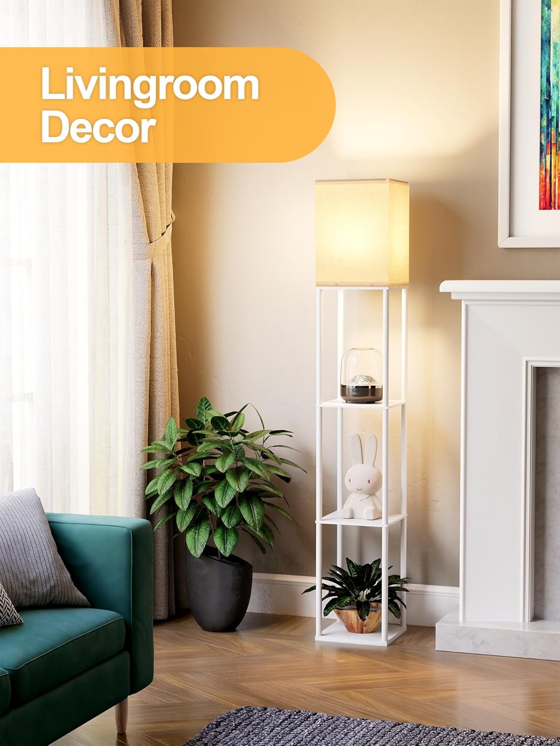 Skiennix Floor Lamp - Stylish White Shelf Lamp with 3 CCT LED Bulb | Perfect for Living Room & Bedroom