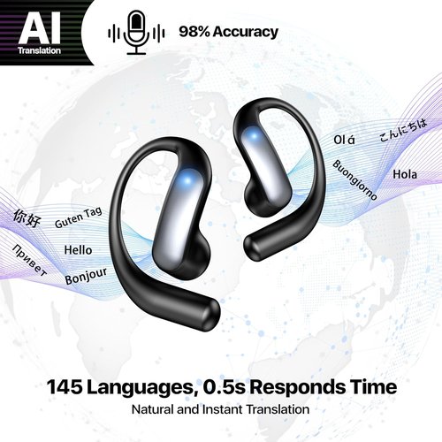 OWS AI Language Translator Earbuds - 4-in-1 Real-Time Translation in 145 Languages | Black