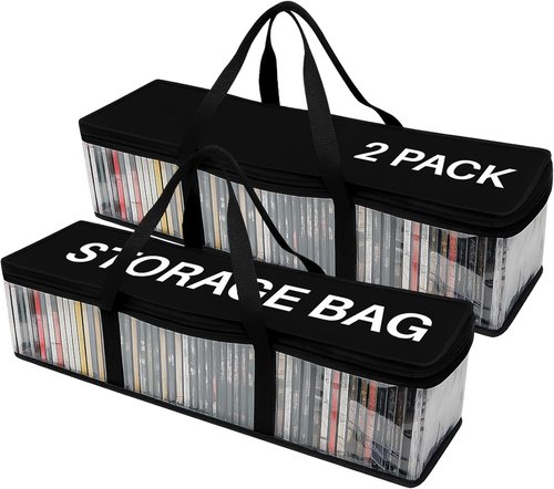 Evelots CD Storage Bags - Clear PVC Media Carrying Case with Zipper | Holds 100 CDs - Durable & Moisture-Proof