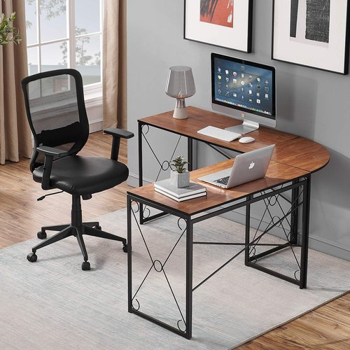VECELO L Shaped Computer Corner Desk, 59’’x59’’ Large Industrial Home Office Workstation, Multi-Usage Long 2 Person Table, Easy Assembly/Saving Space, Brown Wooden Grain