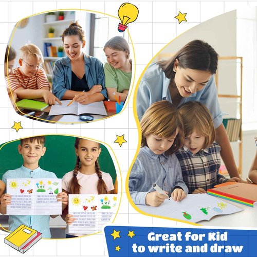 Henoyso 60 Pack Bulk Primary Composition Notebooks for Kids - Wide Ruled Journal with Picture Space, 60 Pages, Rainbow Spine, 9.75 x 7.5 in for Office, School, Journaling, Back to School Supplies