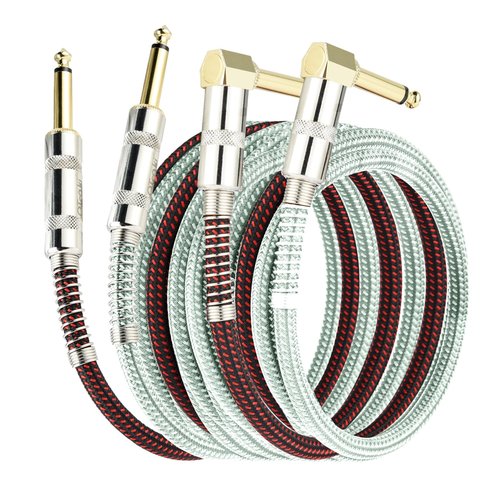 OTraki 3FT Guitar Cables 2 Pack Electric Guitar Chord 1/4 Inch Straight to Right Angle 6.35mm Gold Plated TS Plug Nylon Connect Guitar Instrument Cable for Guitar Bass Drum Audio Device 1M