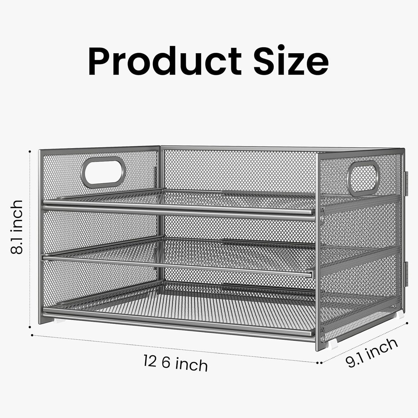 Subekyu 3-Tier Gray Metal Mesh Desk Organizer - 2-Pack File Sorter with Handle & Sliding Tray for A4 Paper