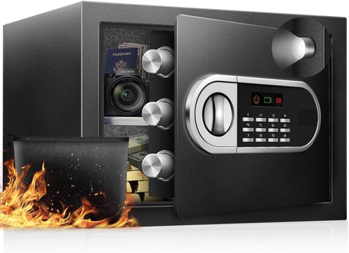 Skiennix 1.3 Cu Ft Home Safe Box - Steel Electronic Lock with USB-C Emergency Unlock & Fireproof Bag - Fits A4 Documents