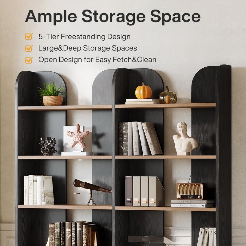 Tribesigns 5-Tier Tall Farmhouse Bookshelf, 70.87" Double Wide Bookcase with Open Shelves, Vintage Bookshelf for Living Room, Office, Study Room, Bedroom (Black)