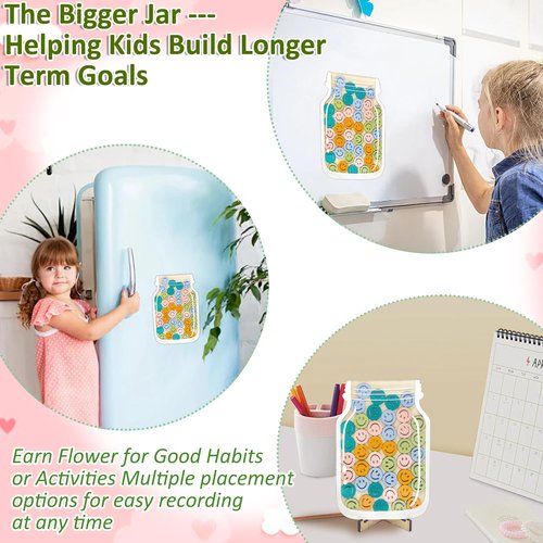 Magnetic Smiley Faces Reward Jar - Personalized Star Jar Reward System with Letter Stickers, Great for Home Chore Chart, Potty Training Tool and Classroom Behavior Training (45Pcs Token)