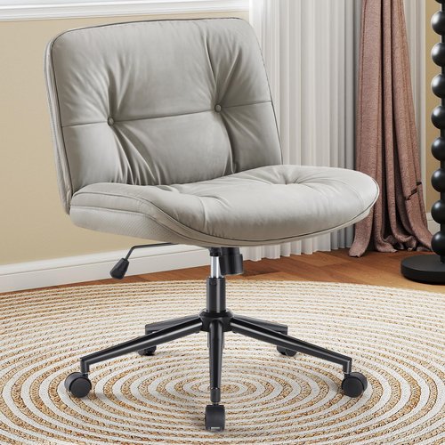 OLIXIS Criss Cross Chair with Wheels, Legged Home Office PU Leather Wide Armless Desk Seat, Rolling Adjustable Swivel Ergonomic Comfy Vanity Seating