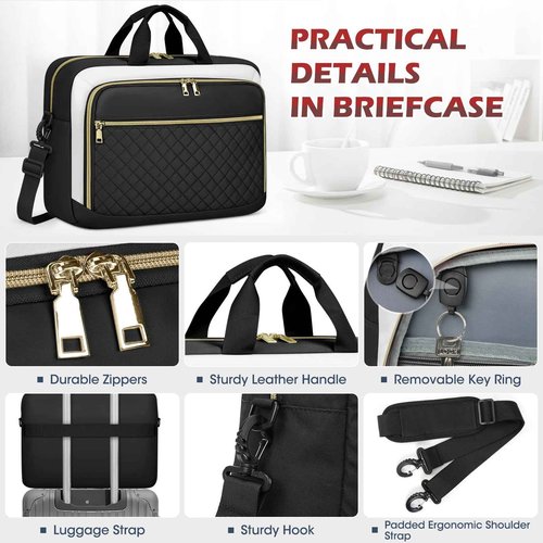 NEWHEY Laptop Bag 17.3 Inch Laptop Briefcase for Women Men Waterproof Shoulder Messenger Bag Large Computer Bag for Business Office Work College, Black&Beige
