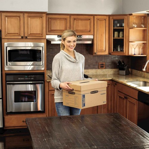 Bankers Box Small Heavy Duty Moving Box 8 Pack, Reinforced Handles, Tape-Free Assembly, Box with Lid, 15-in x 12-in x 10-in (7710201)