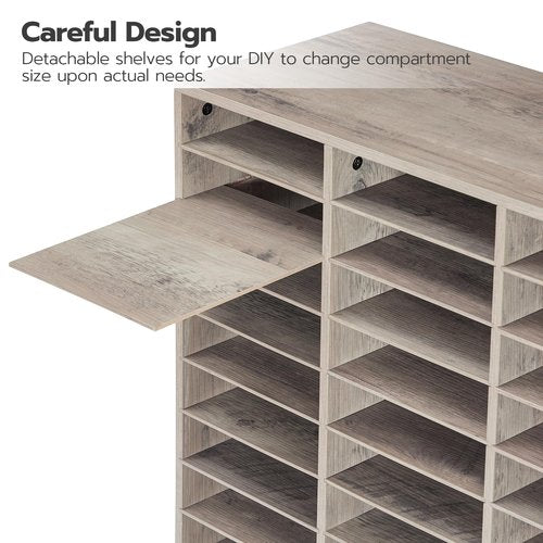 HOOBRO Literature Organizer, 27 Compartments Wooden Mail Organizer, Countertop Literature Sorter with Adjustable Shelves for Home, Office, School, Student Mailbox for Classroom, Greige BG27WF01