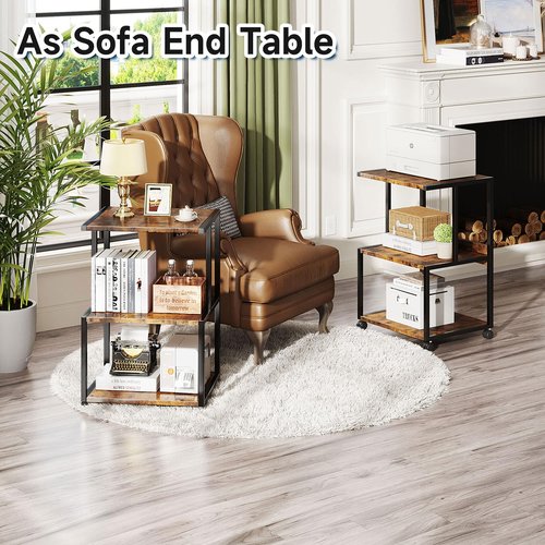 Mexin Printer Stand-Small 3 Tier Printer Table with Wheels, Industrial Rolling Printer Cart with Storage Shelf for Scanner Fax Home Office Use,17.5 x 11.8 Inches, Rustic Brown