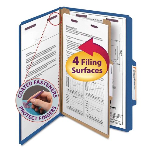 Smead Pressboard Classification File Folder with SafeSHIELD Fasteners, 1 Divider, 2" Expansion, Legal Size, Dark Blue, 10 per Box (18732)