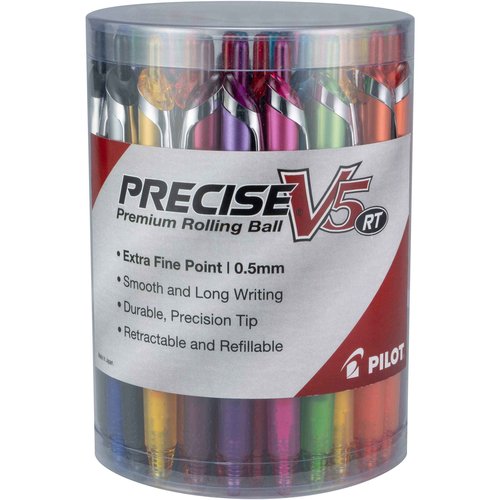 Pilot Precise V5 RT Refillable & Retractable Rolling Ball Pens, Extra Fine Point Pens, 0.5 mm, Vibrant Bulk, Pack of 48 - Ideal for School, Journaling & Office Writing