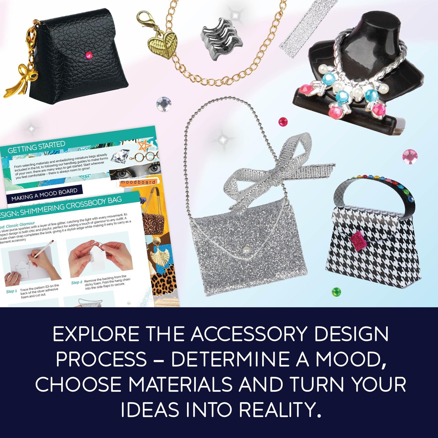 MindWare Fashion Designer Kits Ages 8+ - Run The Runway DIY Craft Kit for Girls - Creative Learning Activity for Kids - Design Bags & Jewelry