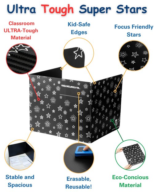 25 Plastic Privacy Folders for Students — Durable — Black Desk Dividers for Students, Easy-Store Privacy Shields for Student Desks, Testing for Classroom, Test Dividers