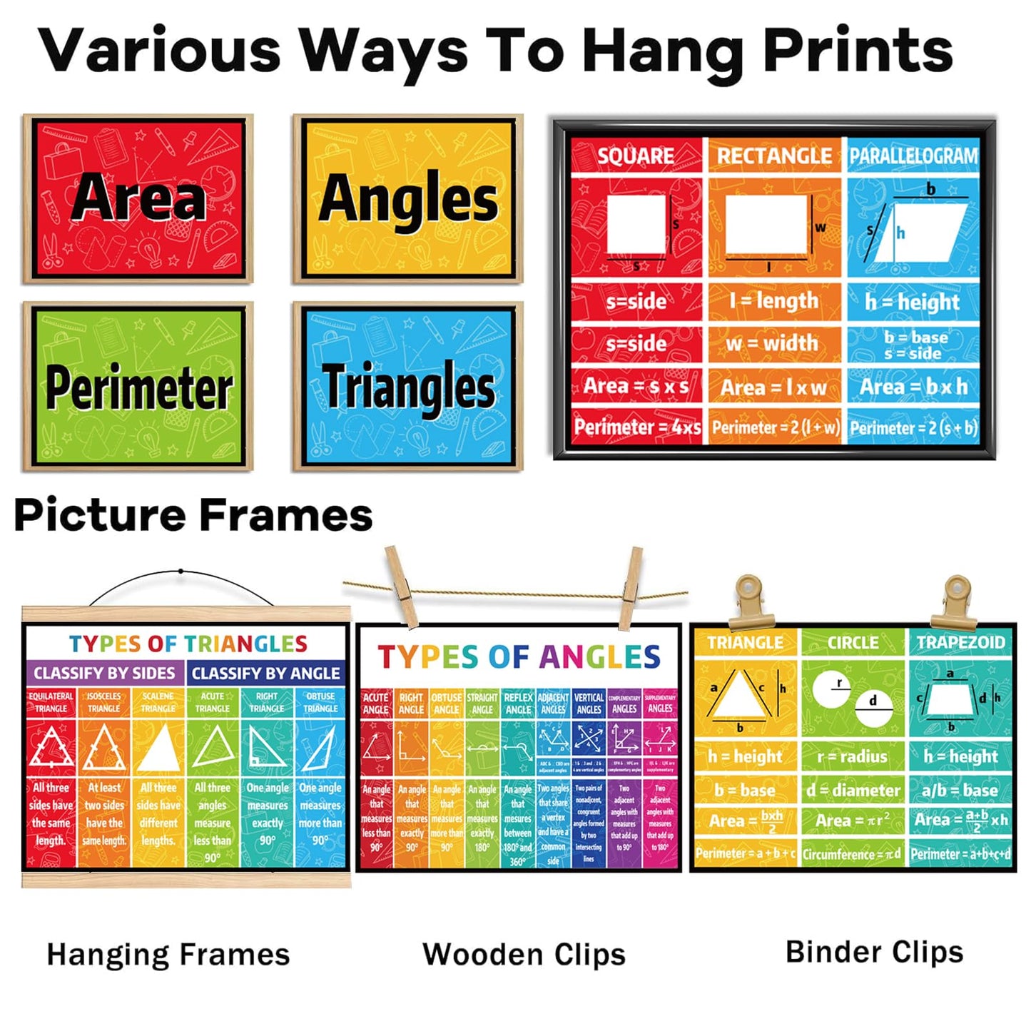 Math Bulletin Board Classroom Decor Posters for Sped Must Haves Math Poster for Elementary Middle High School Teacher Educational Mathematics Area Perimeter Geometry Math Keywords Banners Decorations