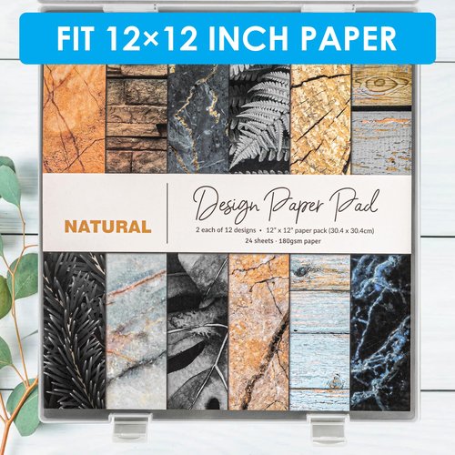 Scrapbook Paper Storage, 4 Pack Stackable Plastic File Storage Box Set, 12"x12"x1.1" Craft Organizer Storage, U-Shaped Locking Mechanism, Ideal for Office, Home, and School Document Organizer