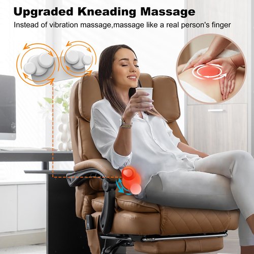 BOWTHY Kneading Massage Executive Office Chair with Heated,90-135° Reclining Chair with Footrest, Diamond-Stitched Cushion Leather Chair, Ergonomic Desk Chairs (Brown)