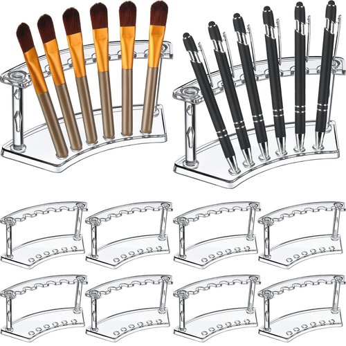 Teling 15 Pieces Plastic Pen Holder Acrylic Pencil Display Stand 6 Slots Acrylic Pencil Holder Vertical Eyebrow Pen Stand Makeup Brush Rack Organizer for School Office Home Store Desk Supplies (Clear)
