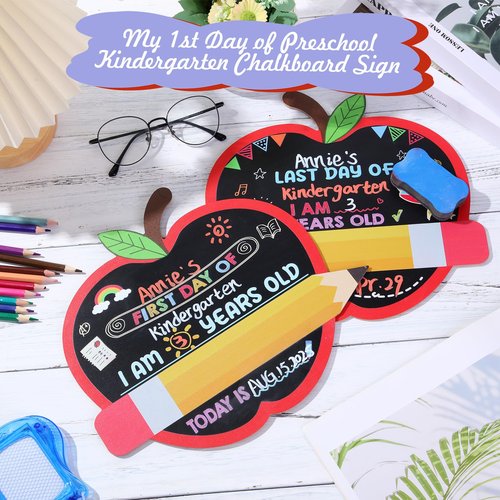 Feifeiya 4 Pack First and Last Day of School Chalkboard Double Sided Back to School Sign Preschool Kindergarten Chalkboard Sign Reusable Board for Photo Prop Supplies(10"x10")