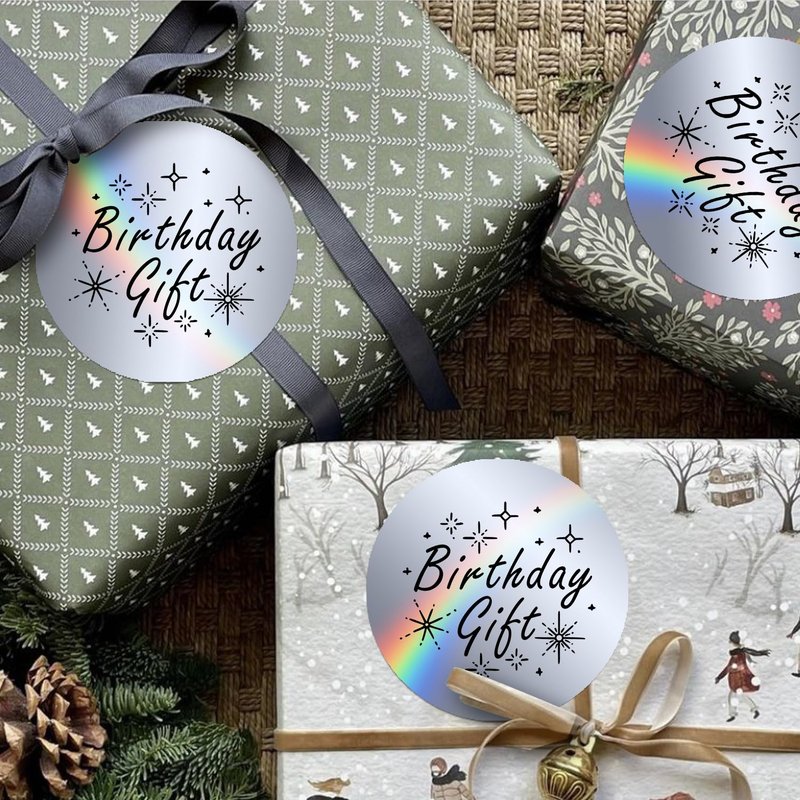 FLYQGGO 2 inch Round Holographic Thermal Sticker Labels, Waterproof & Rainbow Wave & Glitter Design, for Price/Name Tag, Barcode, DIY Custom Logo Design, Sliver(200Pcs/Roll)
