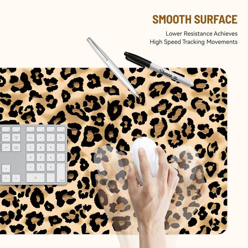 Stanoha Mousepad Desk Mat Gaming Large Keyboard Cute Office Desktop Computer Laptop XXL Long Big Kawaii Aesthetic Girly Pretty Design Women Girl Gamer Oversized Wide 30x12'' Mousepad, Leopard