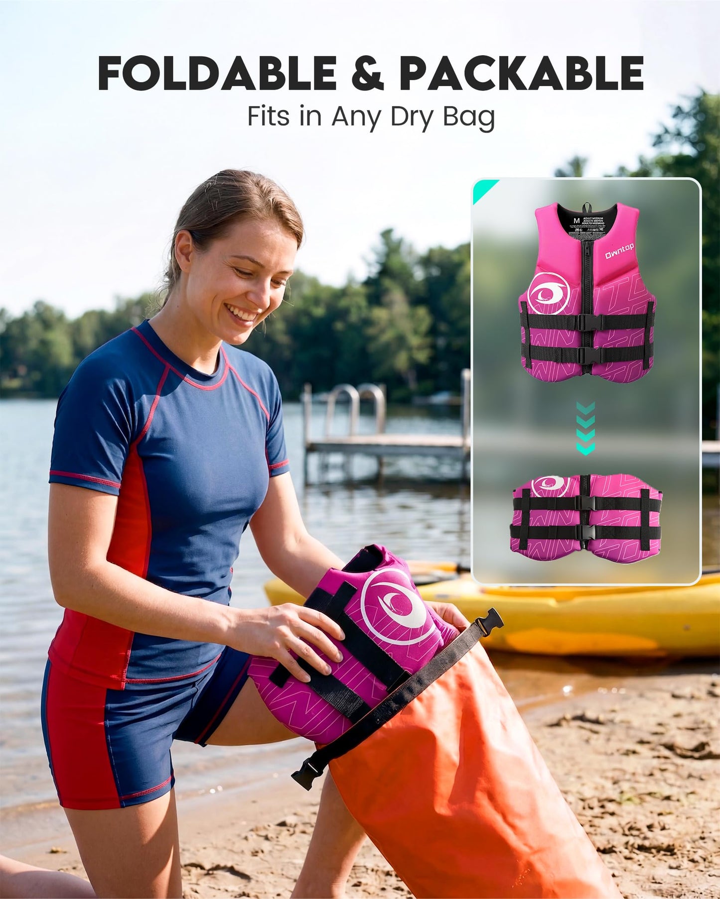Owntop Swim Vest Adult Water Sport Vest Neoprene Floaties for Swimming, Boating, Kayaking, Fishing | Adjustable Zipper Dual Buckle Foldable Kayak Vest Jacket