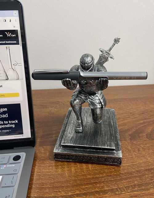 Ofiedx Magnetic Knight Pen Holder Knight Statue Pen Holder for Desk Organizers Resin Pencil Holder as Gift with Sword Letter Opener for Office Home Desk