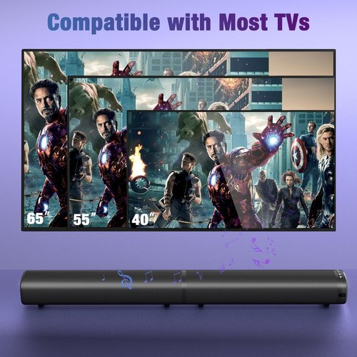 Yenjuty Sound Bar, 100W Sound Bar for Smart TV, Bluetooth 5.3 Soundbar, 2 in 1 Detachable Home Speaker Bass Effect, Home Theater Surround Sound, ARC/Optical/AUX/USB Connections, for TV/PC/Projectors