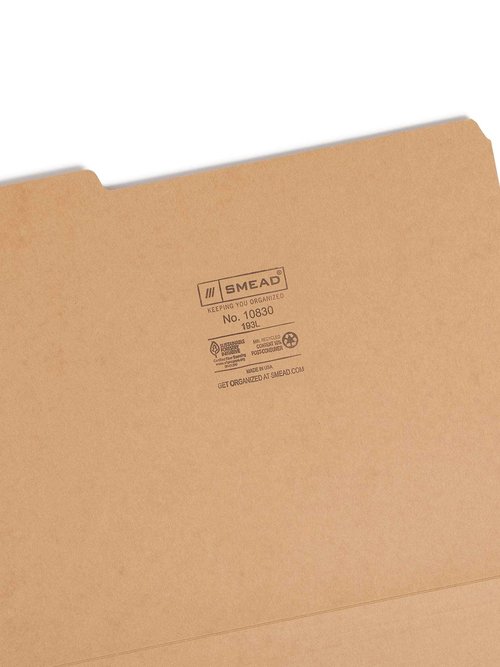 Smead File Folder, 1/3-Cut Tab, Letter Size, Kraft, 50 per Box (10830)