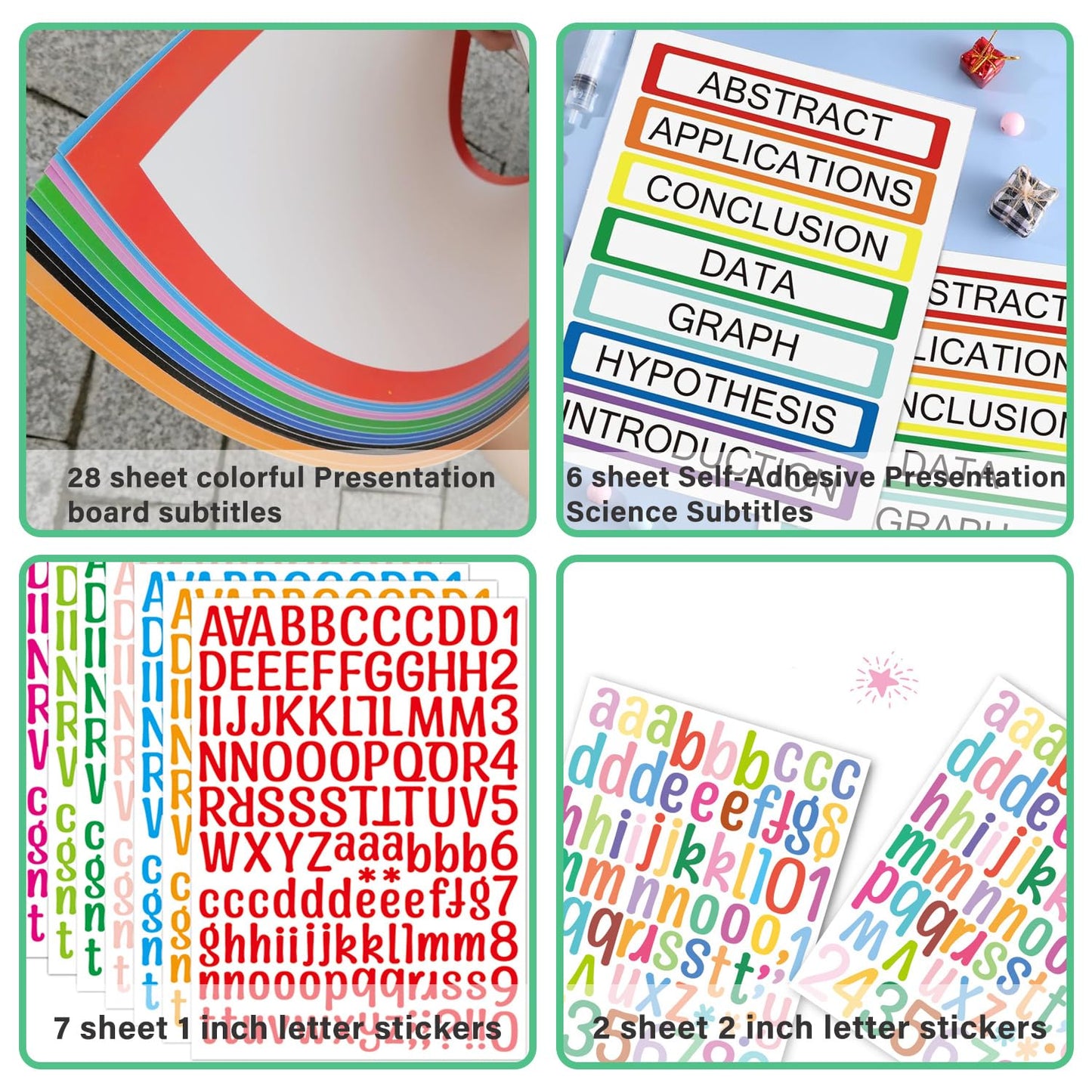43 Colorful Sheets Science Fair Board Supplies Self Adhesive Presentation Science Subtitles Fair Project Titles Personalized Letter Sticker Supplies for Classroom Office