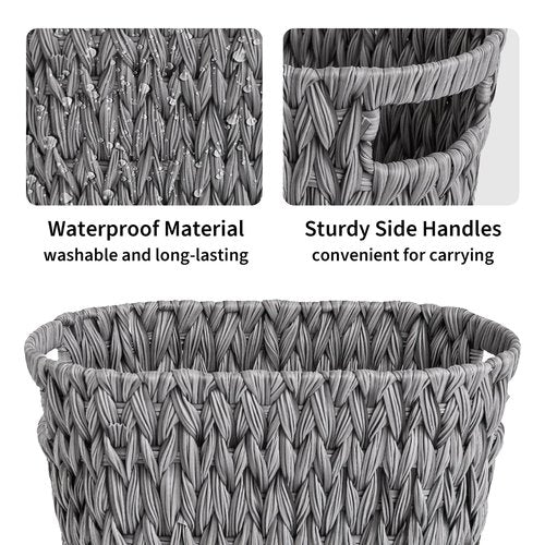 GRANNY SAYS Bundle of 1-Pack Small Trash Can Dark Brown & 1-Pack Wicker Bathroom Wastebaskets Gray