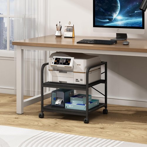 Fannova 2-Tier Under Desk Printer Stand - Height Adjustable Rolling Cart with Storage | Black, 20 Inches Deep