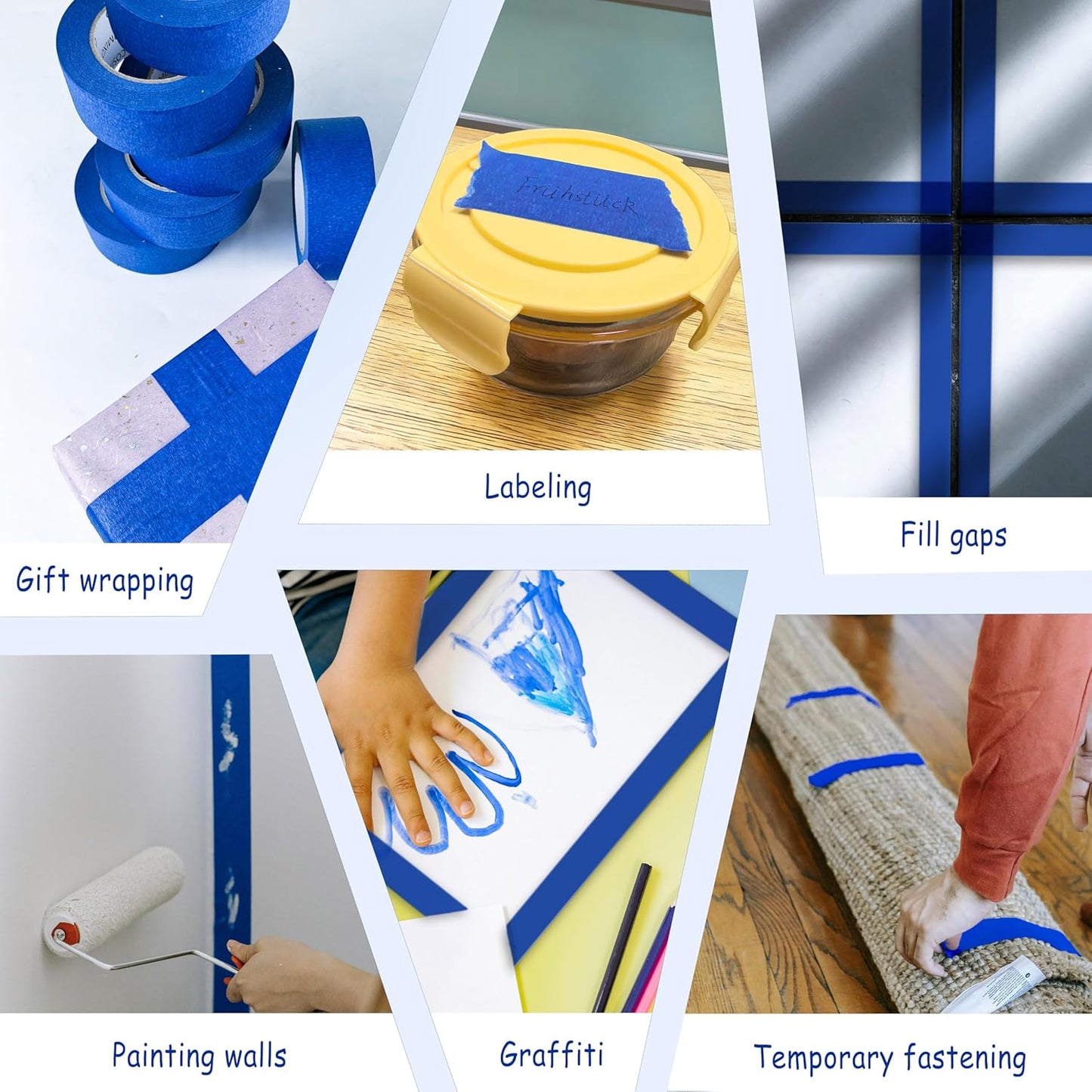 COSIMIXO Blue Painters Tape - Professional Grade 1.88 in x 60 Yds, 6 Rolls Pack | Residue-Free & Multi-Surface Use