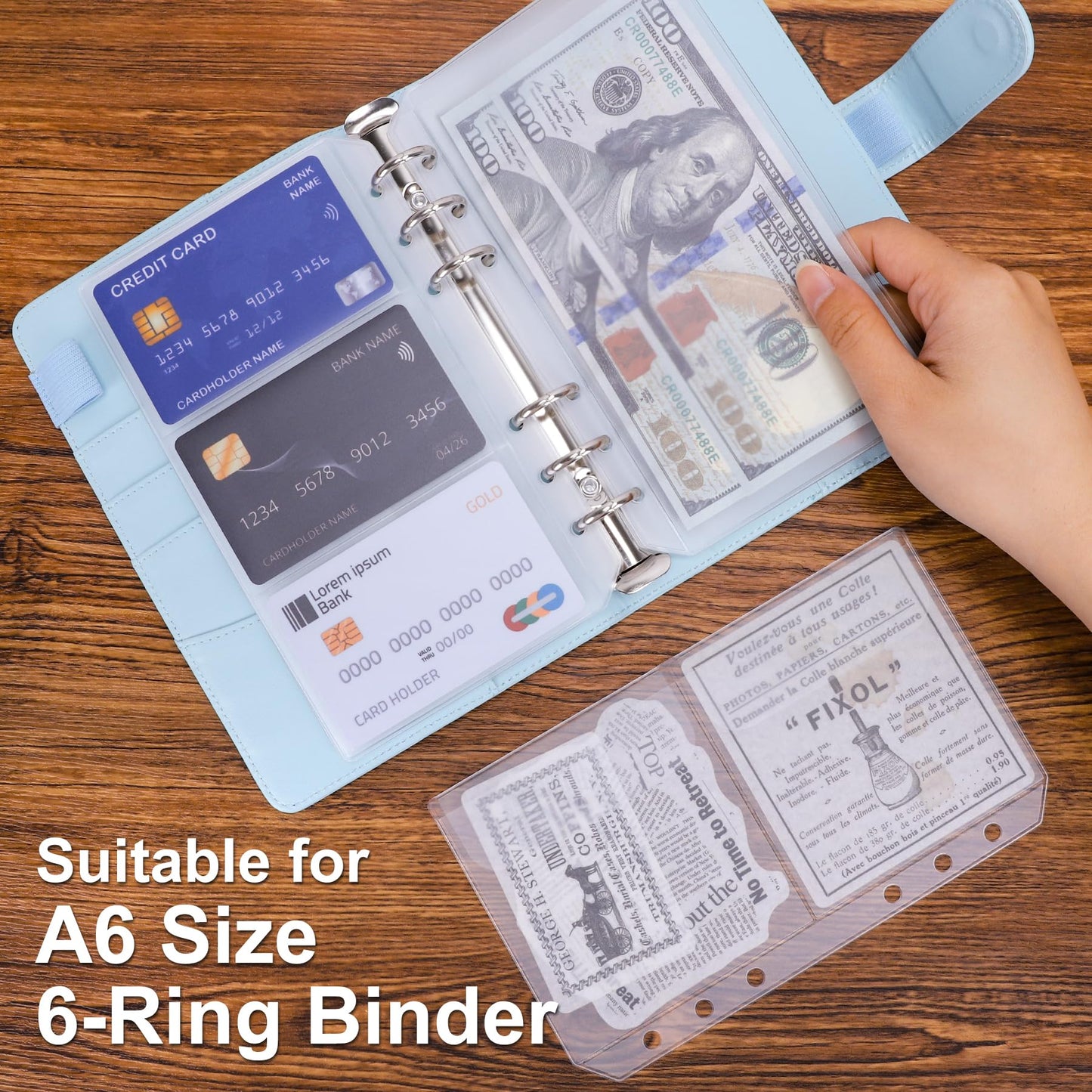 Antner 12PCS A6 Binder Pockets No Zipper Cash Envelopes for A6 6-Ring Binder, Zipless Money Folder Organizer Bill Pouches Business Card Sleeves Notebook Fillers Insert Pages for Cash Stuffing Binder