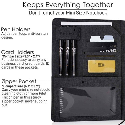 Kaitiaki Folio Cover Compatible with Rocketbook Flip, Organized Portfolio with Pen Loop, Business Card Holder, Zipper Pouch Support Mini Size Notebook, Waterproof, Letter Size, Black