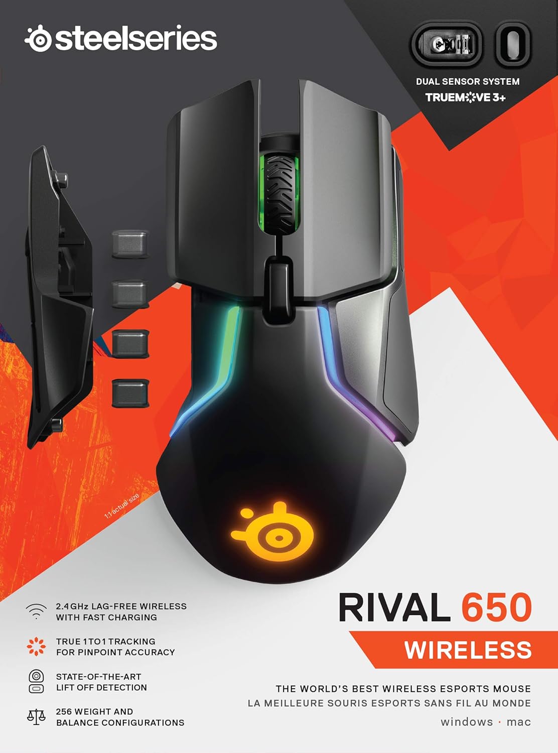 SteelSeries Rival 650 Wireless Gaming Mouse - Rapid Charging, 12,000 CPI Dual Sensor, RGB Lighting