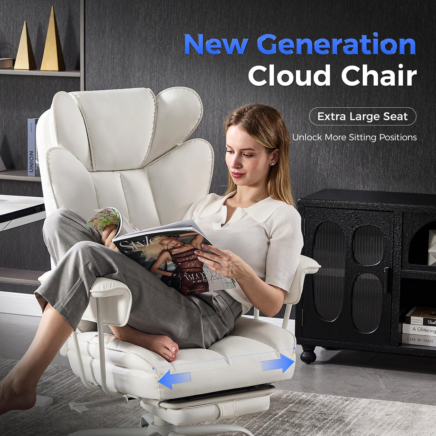 amseatec Big and Tall Office Desk Chair - Wide Ergonomic Executive with Footrest, High Back Lumbar Support Reclining Gaming Computer Chair for Heavy People (White)