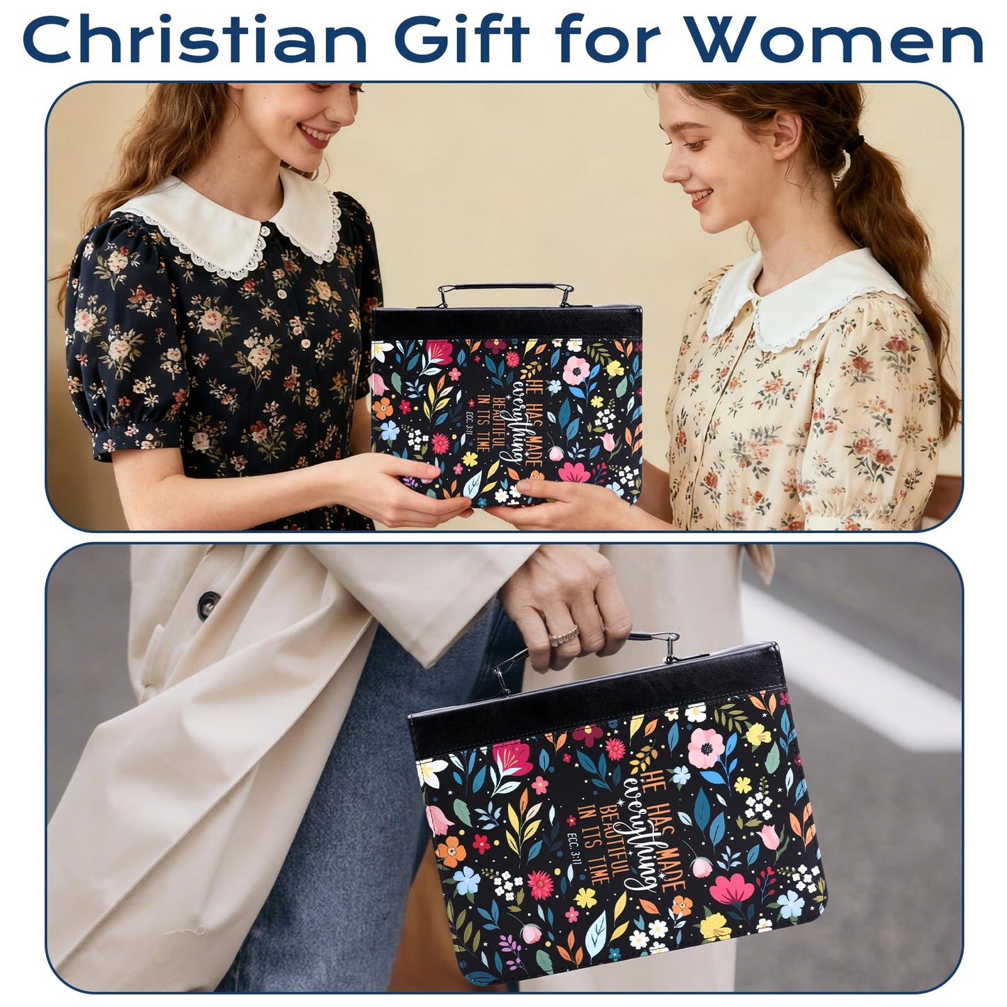 XKDOUS Bible Cover Case for Women, Leather Bible Bags with Study Supplies Large Book Carrying Case Church Book Holder Organizer Christian Gifts for Mom Lady Men