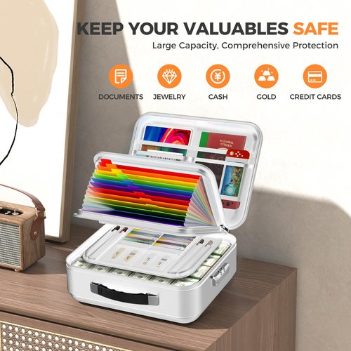EDMUED Fireproof Document Box with Lock, Waterproof File Safe Box for Documents, Fireproof and Waterproof Important Document Organizer for Home and Office - Silver Gray
