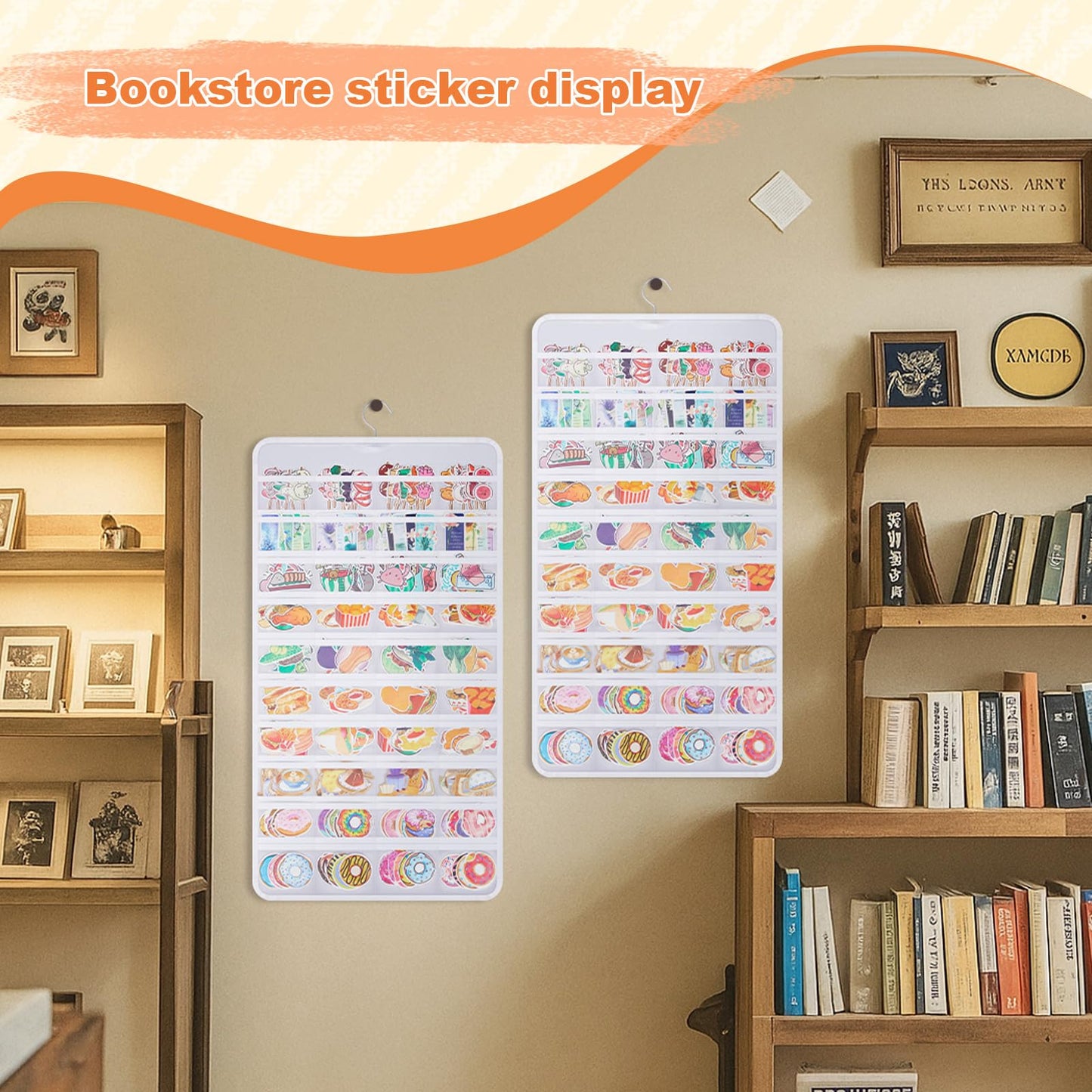 Faccito 1 Pcs White Hanging Sticker Display Organizer, Double-sided 80 Pocket for 4'' Large Stickers Storage, Portable Wall-hanging Decal Chart Holder for Vendors Collectors Trade Shows