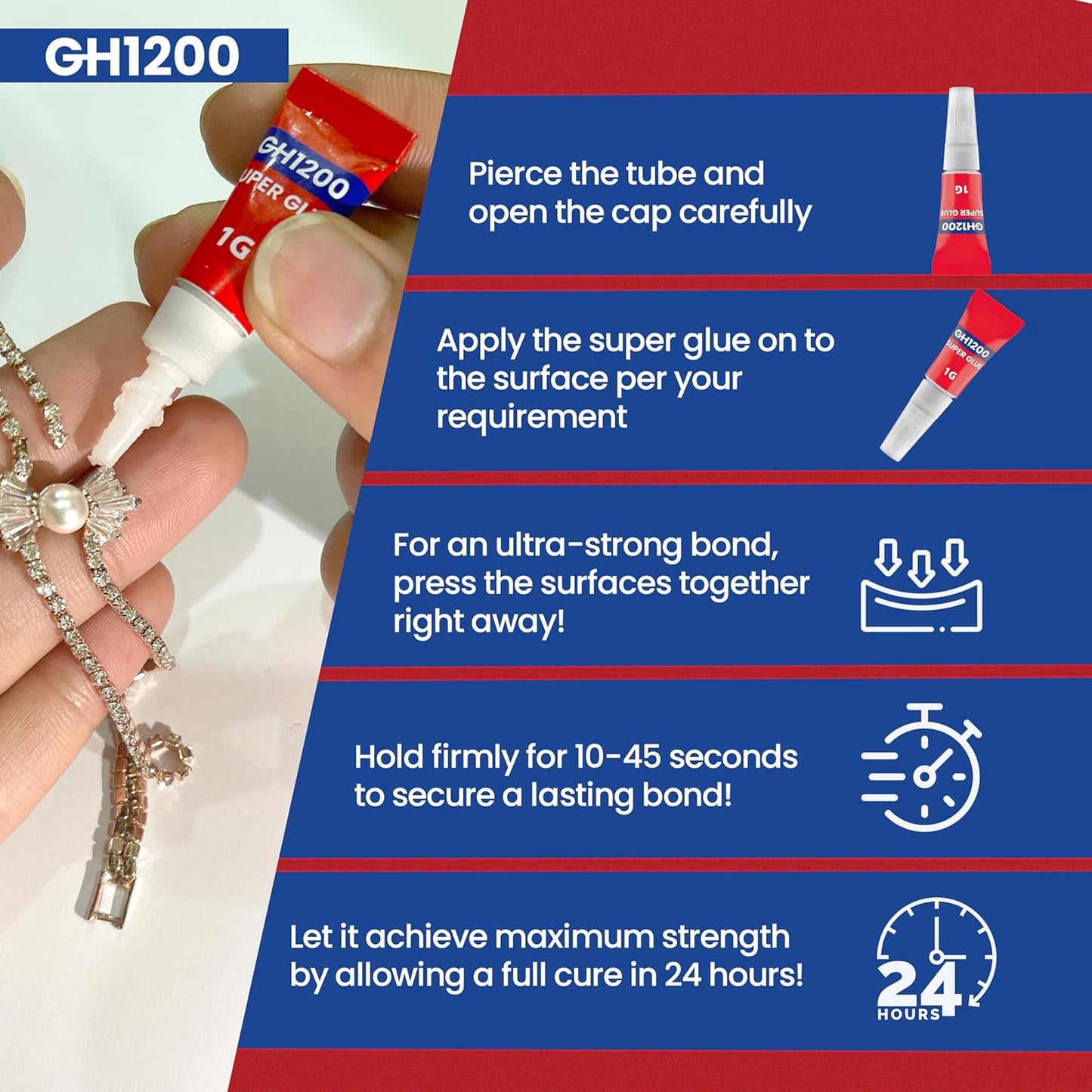 1 Gram (Pack of 24) Single Use Super Glue All Purpose - Superglue - Ca Glue Thick & Strong Adhesive for DIY Craft, Ceramics, Frame, Leather, Metal Etc