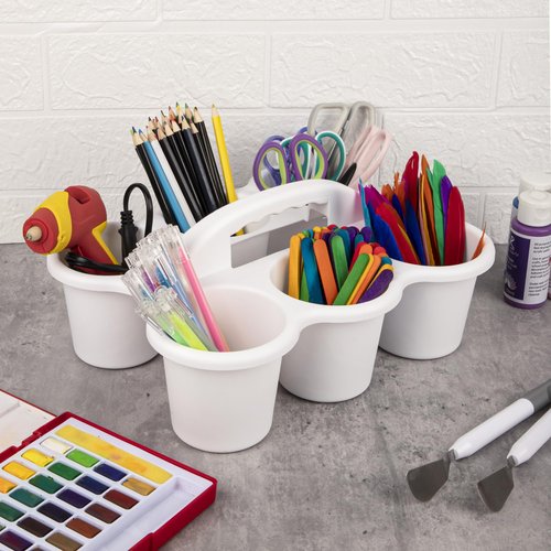 Find Scrapblooms 2 Pack Classroom Caddy For School,Kidsroom,Pencil Holder,Plastic Cup Caddy for Drink Delivery(White)