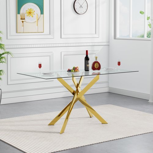 Rectangle Glass Dining Table Set for 4, 52'' Kitchen Table and Chairs Set, 5PCS Modern Dining Room Table Set with 4 Dining Chair for Home