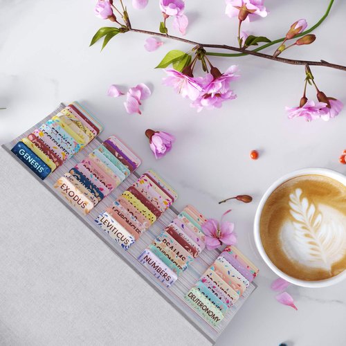 Bloom Queen™ Bible Tabs for Women Study Bible – Soul Nourishing Book Summaries – 66 Peel-and-Stick Large Print Laminated Bible Book Tabs | Floral Tabs for Bible Study Supplies, the Shepherd of Life