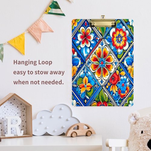 ATTX Mexican Ceramic Tile Design Decorative Clipboard with Low-Profile Gold Clip - Multi-Purpose School, Office, Nurse, Art Supplies Board - 9x12.5 Inches#245
