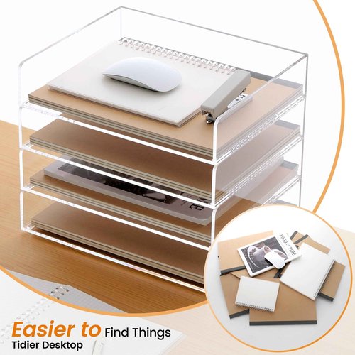 Acrylic Paper Tray, 4 Tier Paper Organizer for Desk, Clear Acrylic Desk Organizers, Stackable Letter Tray Workspace oaganzier -Art Storage for School Classroom -4 Pack…